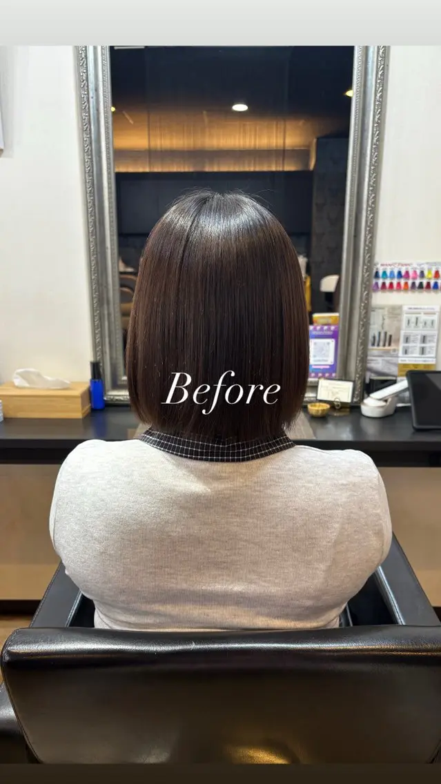 ミディアム ボブ エクステ ヘアカラー エクステ きむえり/髪質改善 /うねり広がり改善のヘアスタイル