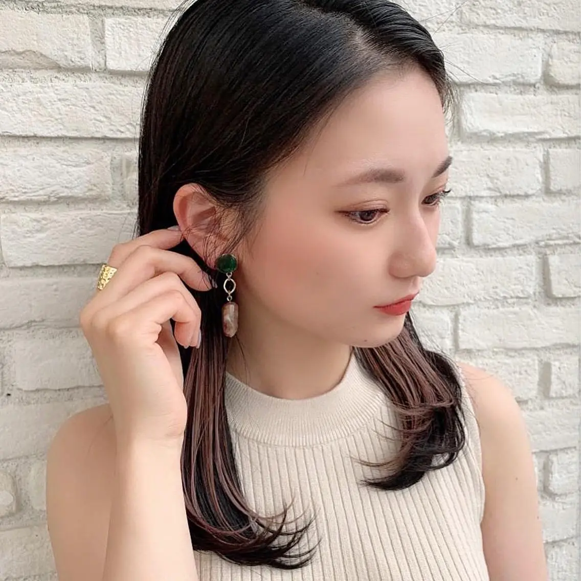 セミロング カラー イヤリングカラー 韓国ヘア/艶カラー /田中悠佑のヘアスタイル