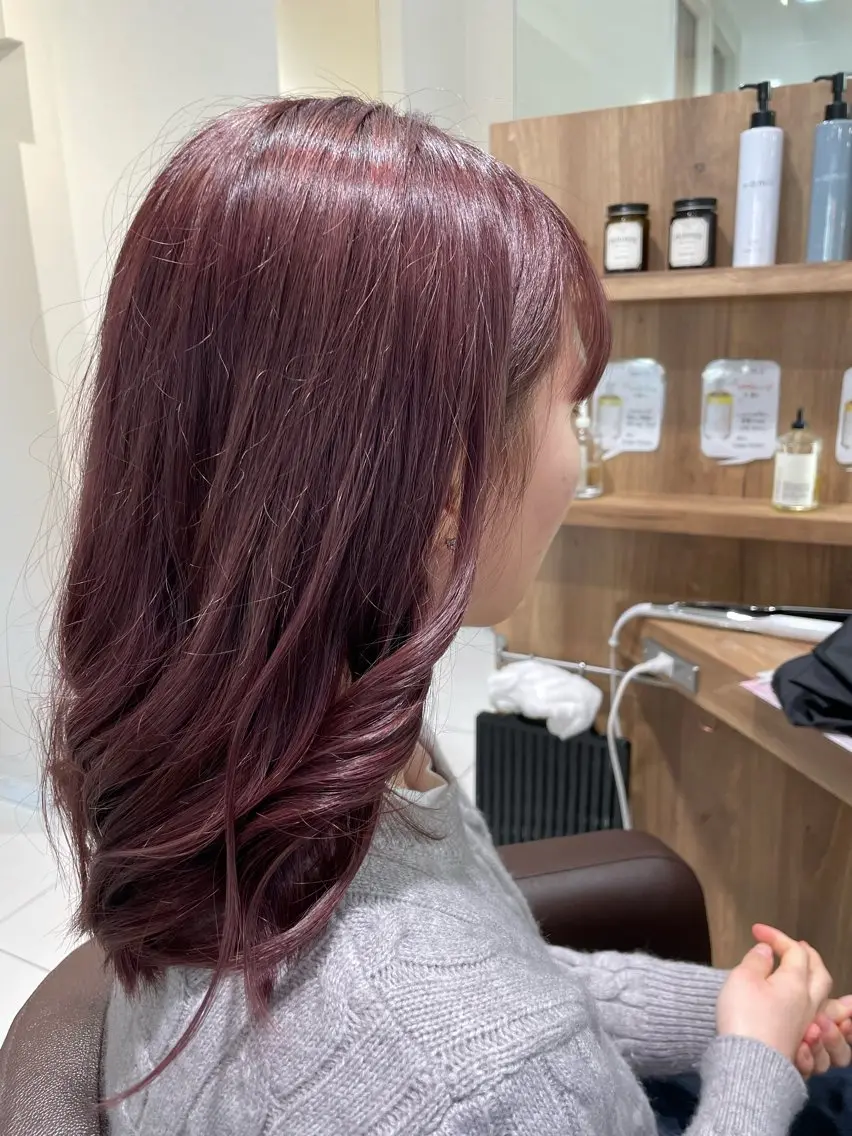 ミディアム カラー ブリーチ ピンクカラー ピンクパープル パープルカラー ♚Honoka♚ ヘアセットのヘアスタイル