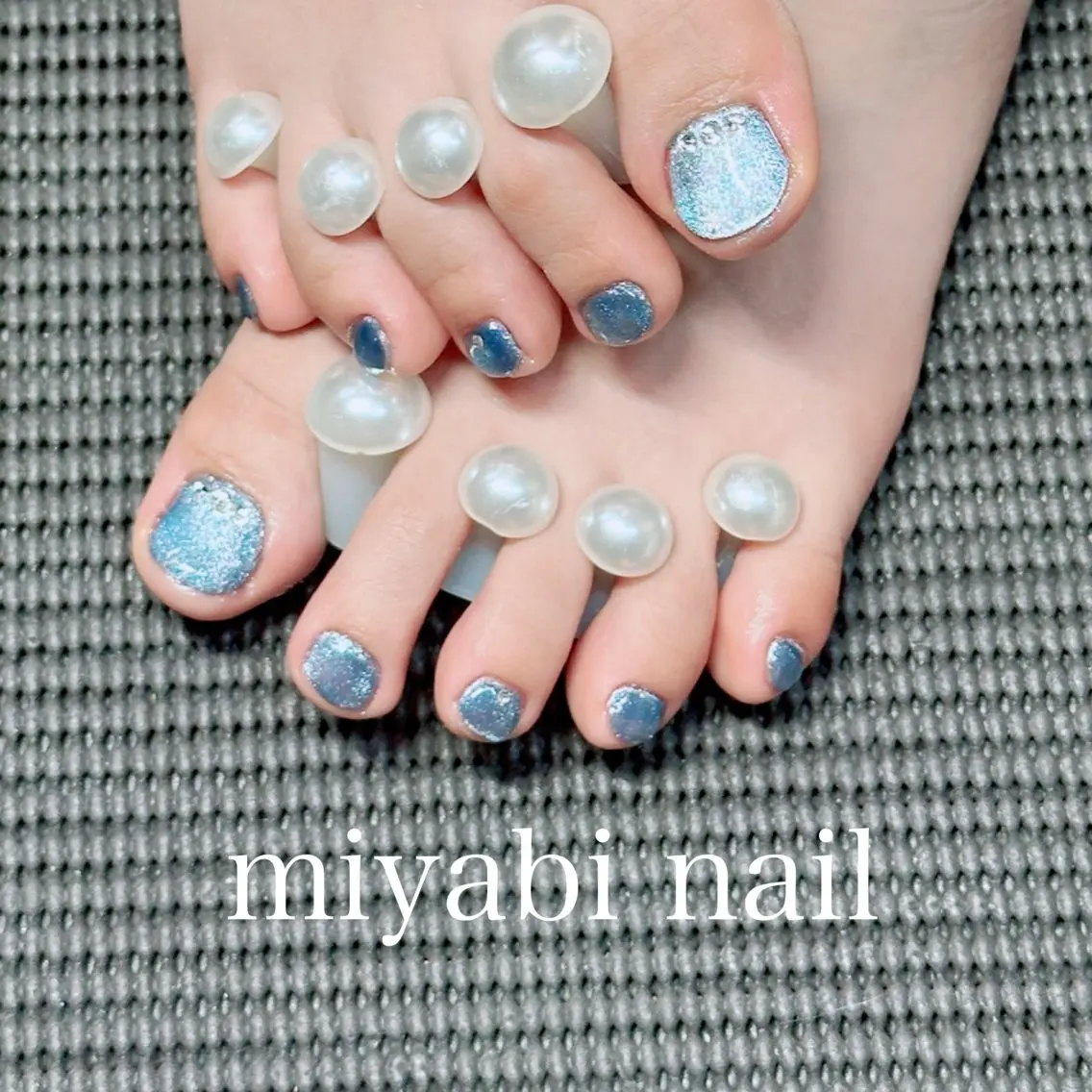 ネイル アートネイル ブルー フットネイル ジェルネイル マグネットネイル フットネイル miyabi nail 桂川駅近くのネイルデザイン