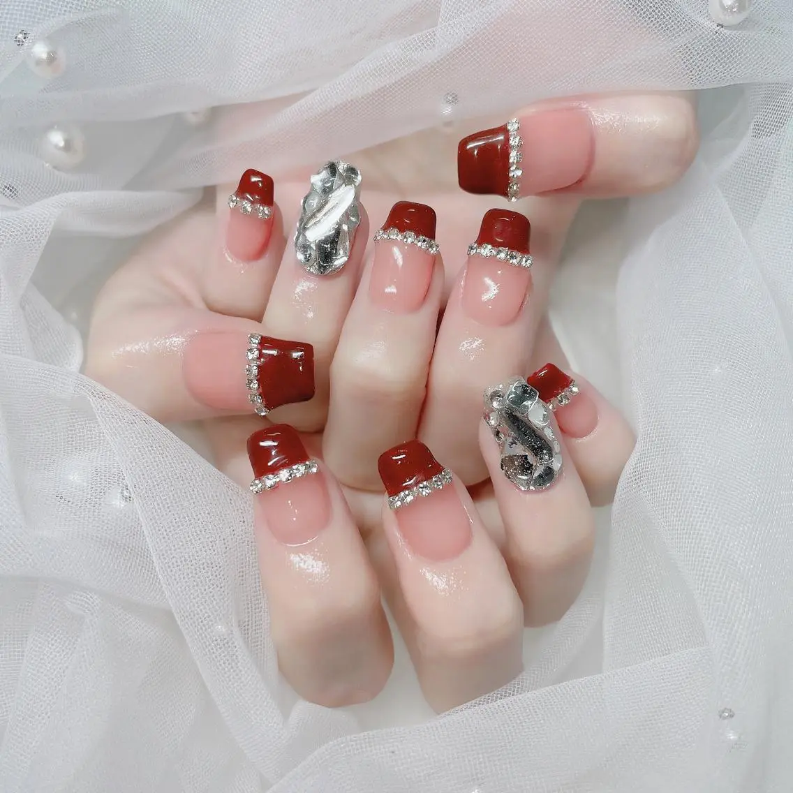 ネイル チークネイル フラッシュネイル フレンチネイル キラキラネイル 韓国ネイル merci nailのネイルデザイン