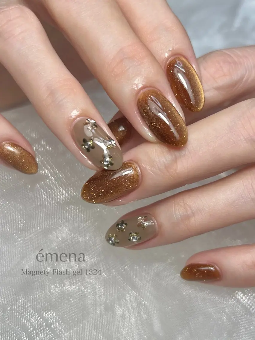 ネイル べっ甲ネイル ブラウン マグネットネイル doux. nailのネイルデザイン