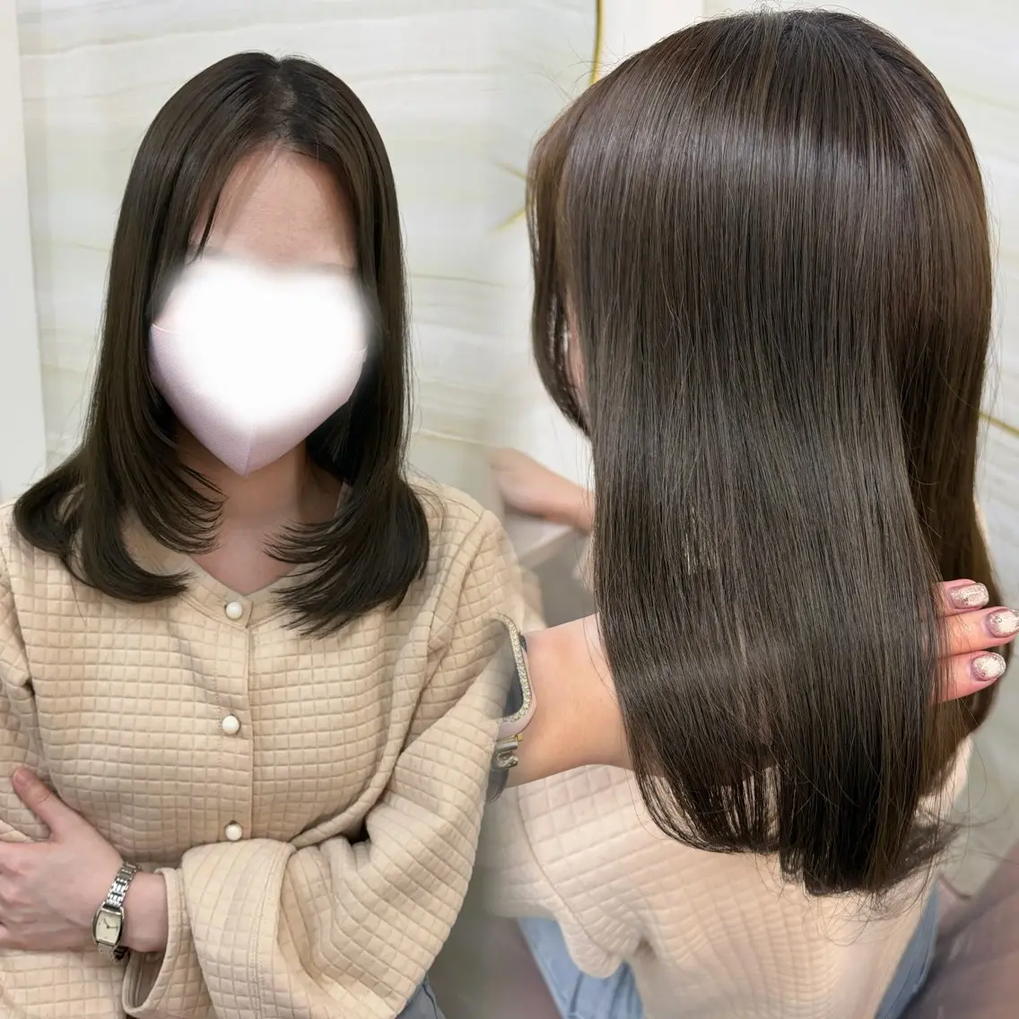 ミディアム カラー ミディアムレイヤー グレージュ オリーブグレージュ オリーブグレー レイヤーカット カット ヘアカラー 🤍あみ🤍暗髪オリ ーブ特化🌿髪質改善のヘアスタイル