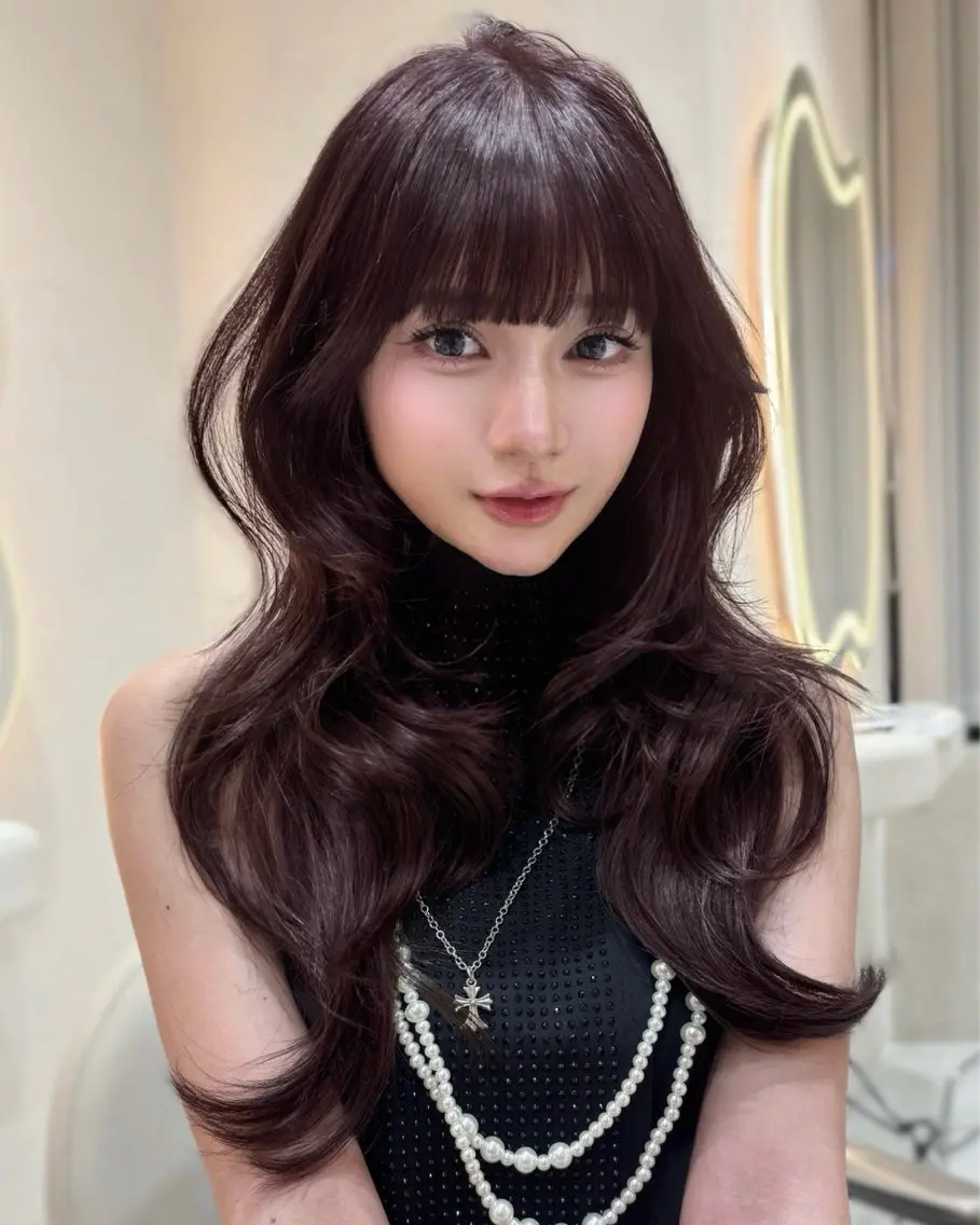 ロング カラー ロングレイヤー オレンジ レッドカラー レイヤーカット ロング カット ヘアカラー 縮毛矯正 トリートメント MIYOSHI RIRIのヘアスタイル