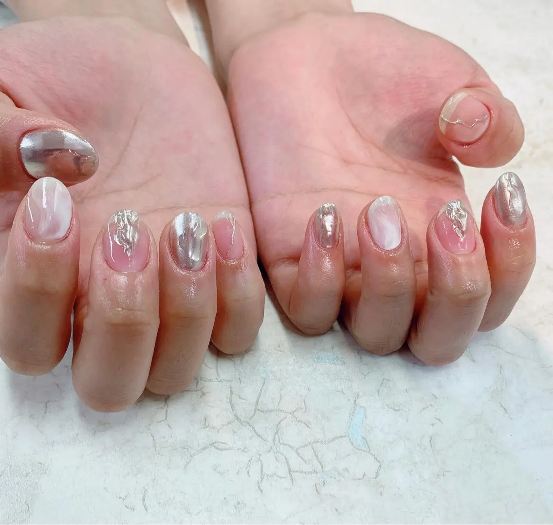 ネイル クリアネイル マットネイル ミラーネイル シルバー k. yukinoのネイルデザイン