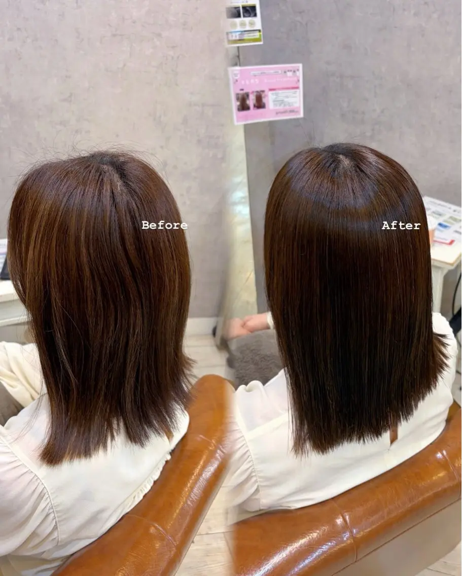 ミディアム 縮毛矯正 縮毛矯正 近江流奈☆透明感カラ ー☆髪質改善☆のヘアスタイル