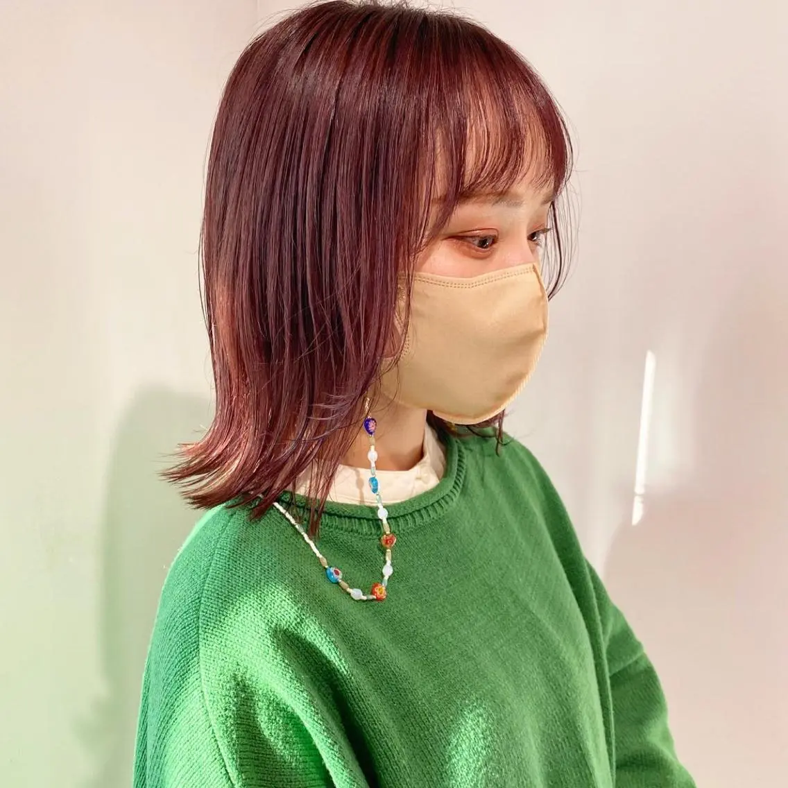 ミディアム カラー ブラウンカラー ピンクカラー ピンクブラウン レイヤー/大人ボブ 渡邉【日吉美容室】のヘアスタイル
