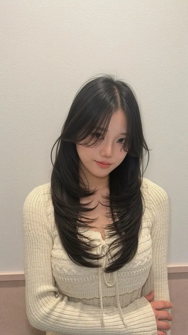 ロング ハッシュカット ハイレイヤー レイヤーカット カット ヘアカラー トリートメント ヘアセット 韓国レイヤー/なんば /Takunaのヘアスタイル