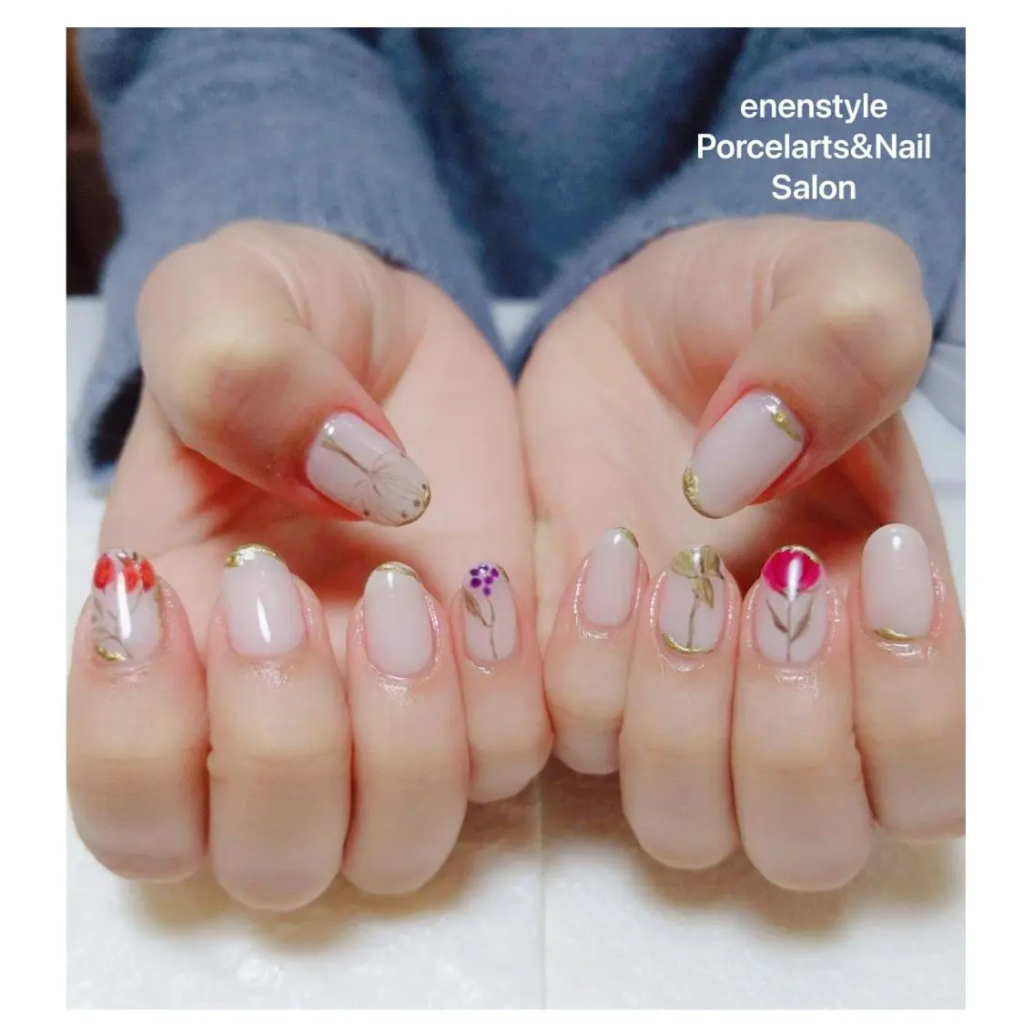 ミディアム ネイル ハンドネイル 🐾enen style 🐾のネイルデザイン