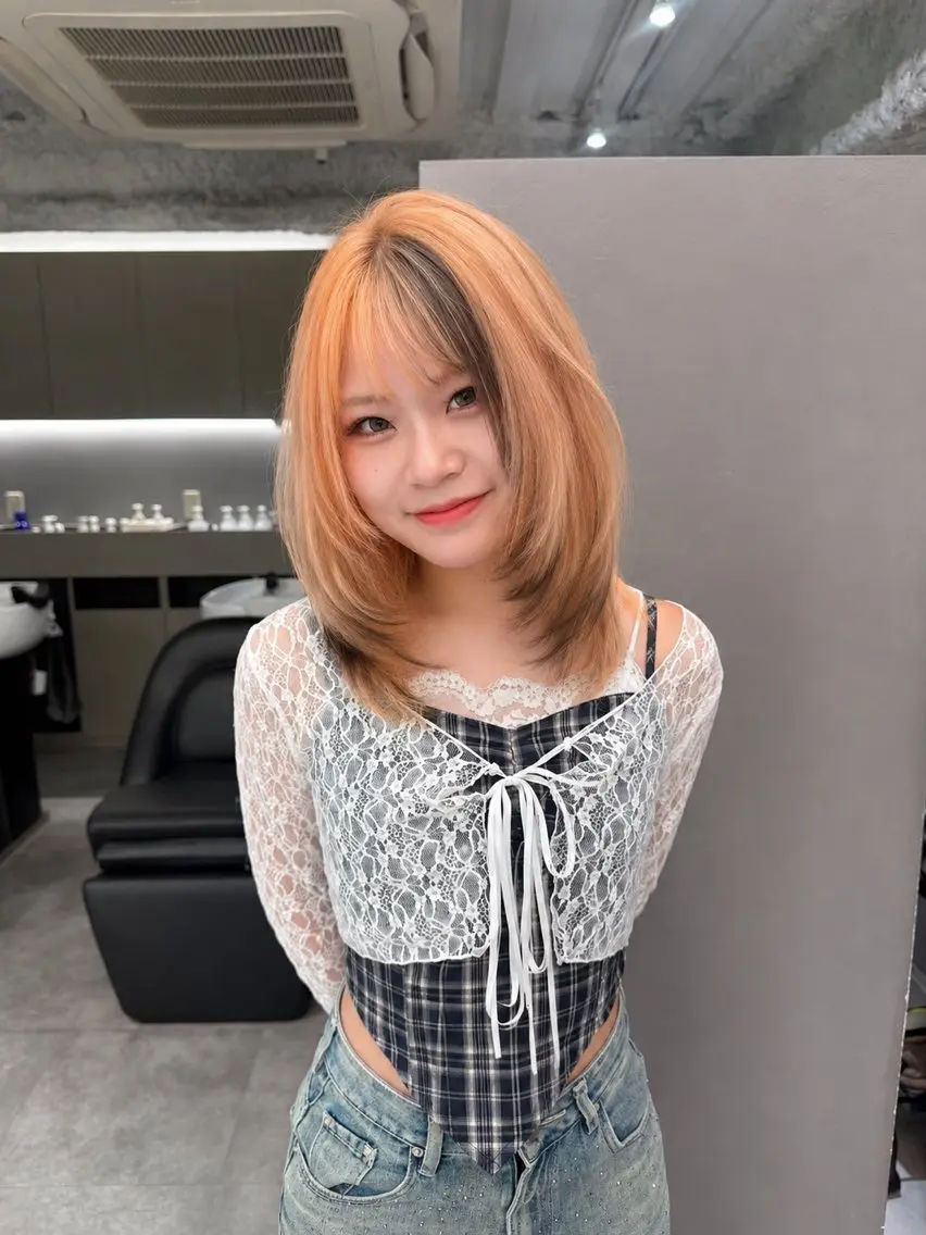 セミロング ケアカラー 髪質改善 ヘアカラー akari/髪質改善 /ブリーチ/名古屋のヘアスタイル