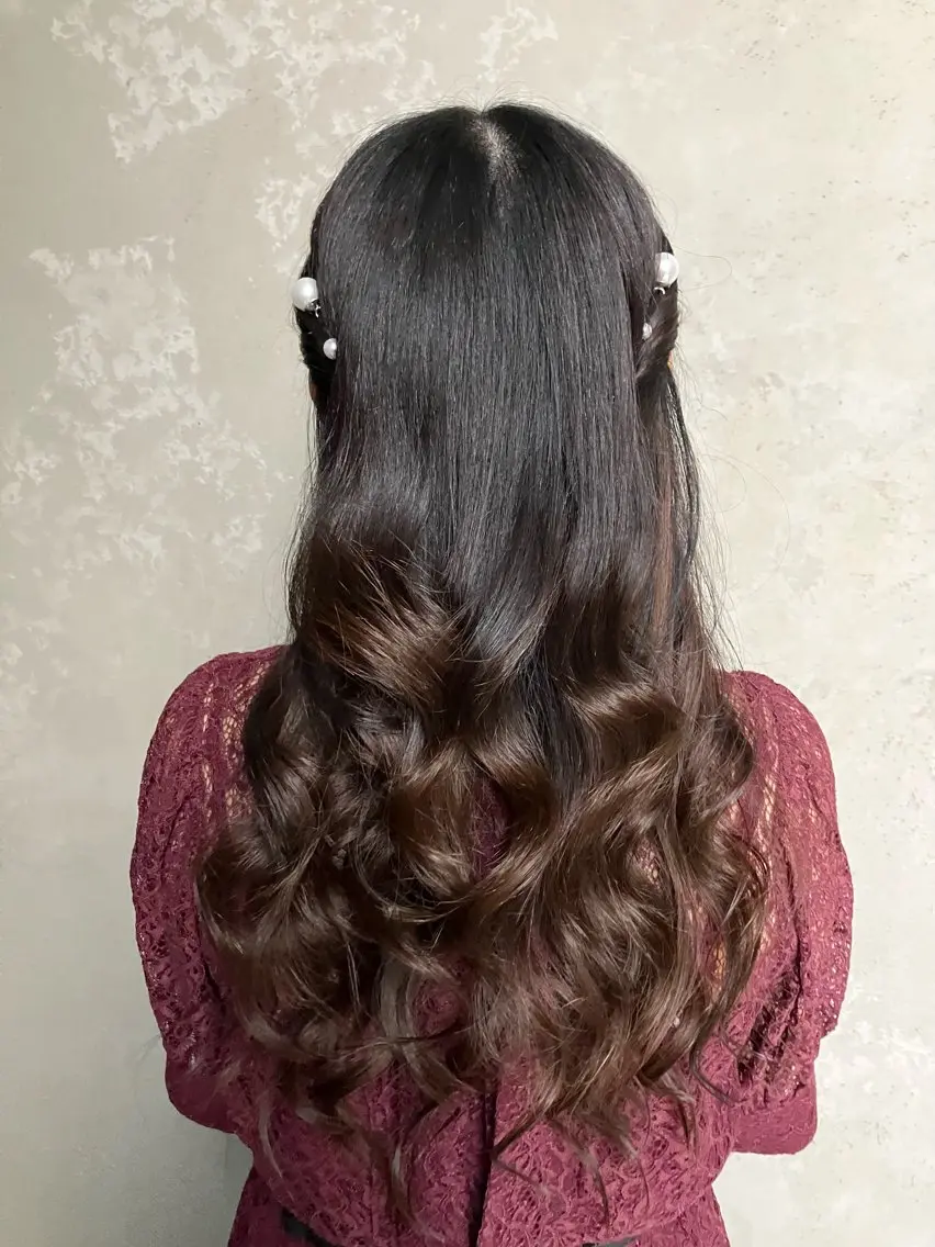 ロング カラー パーマ ヘアアレンジ メンズ キッズ ハーフアップ 子どものヘアアレンジ メンズバレイヤージュ メンズブリーチ メンズハイライト ヘアカラー トリートメント ヘッドスパ kotona 🤍miuraのヘアスタイル