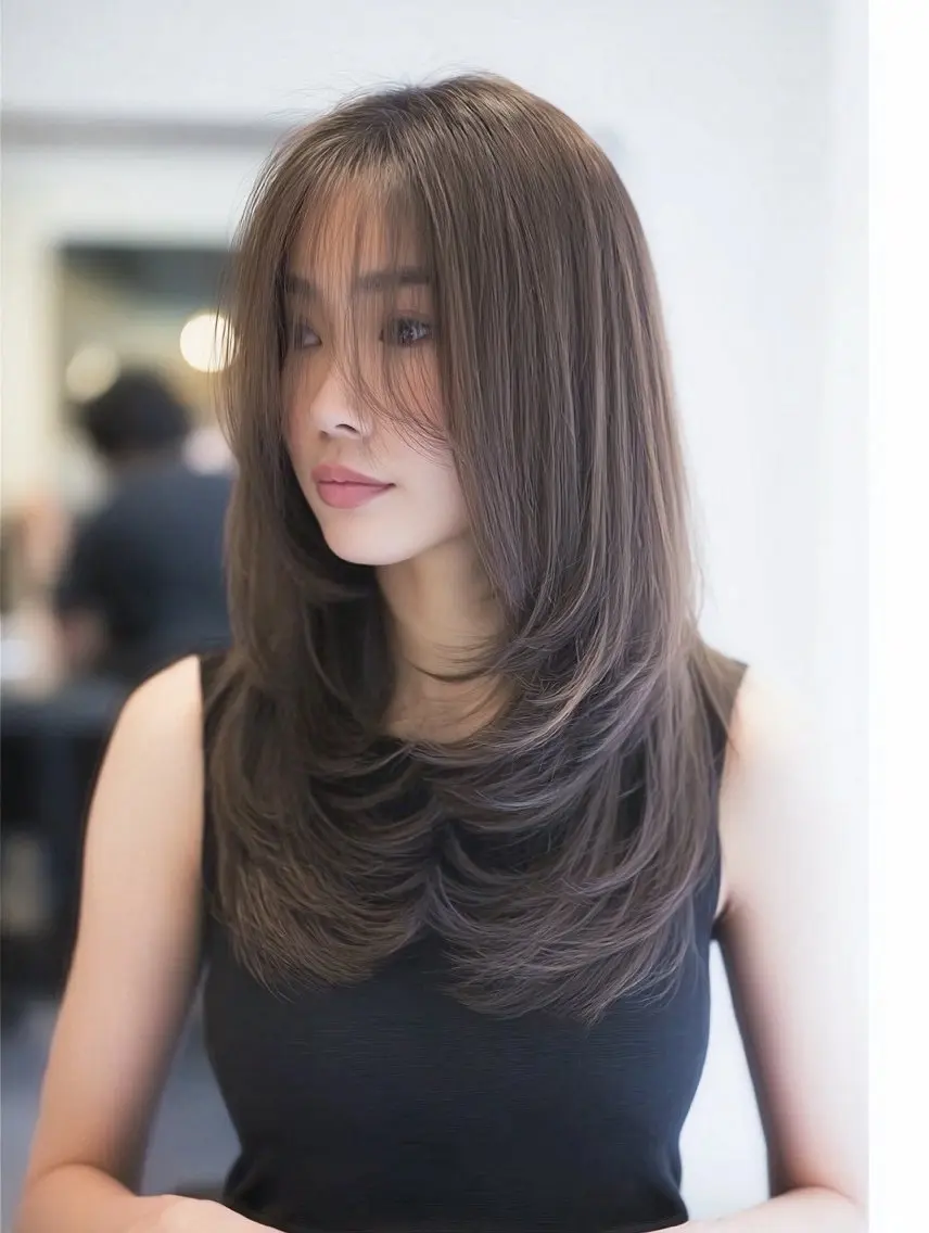 ロング 縮毛矯正 絶対綺麗な暖色カラー 🎯あります✨増渕✨のヘアスタイル