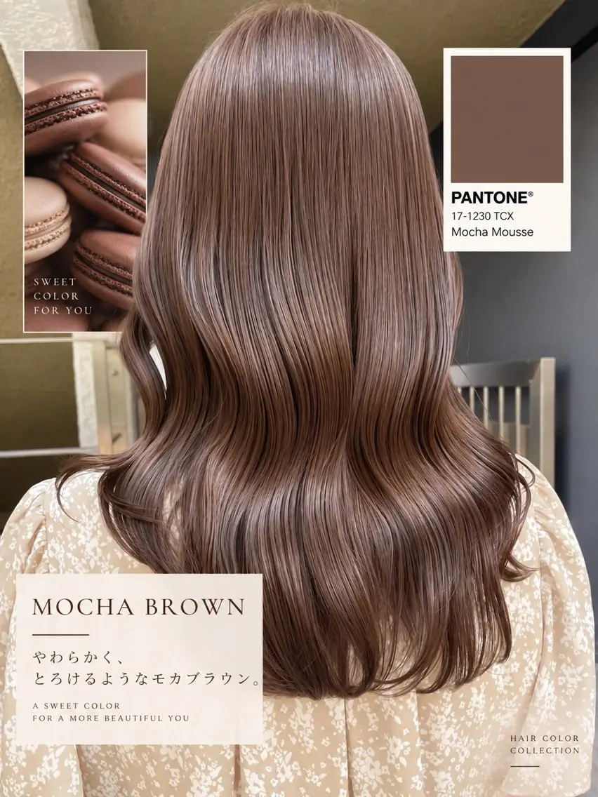 セミロング カラー ブリーチ ブラウンカラー 透明感カラー モカブラウン ブリーチなしカラー カット ヘアカラー トリートメント KAITO/透明感× 艶カラーのヘアスタイル