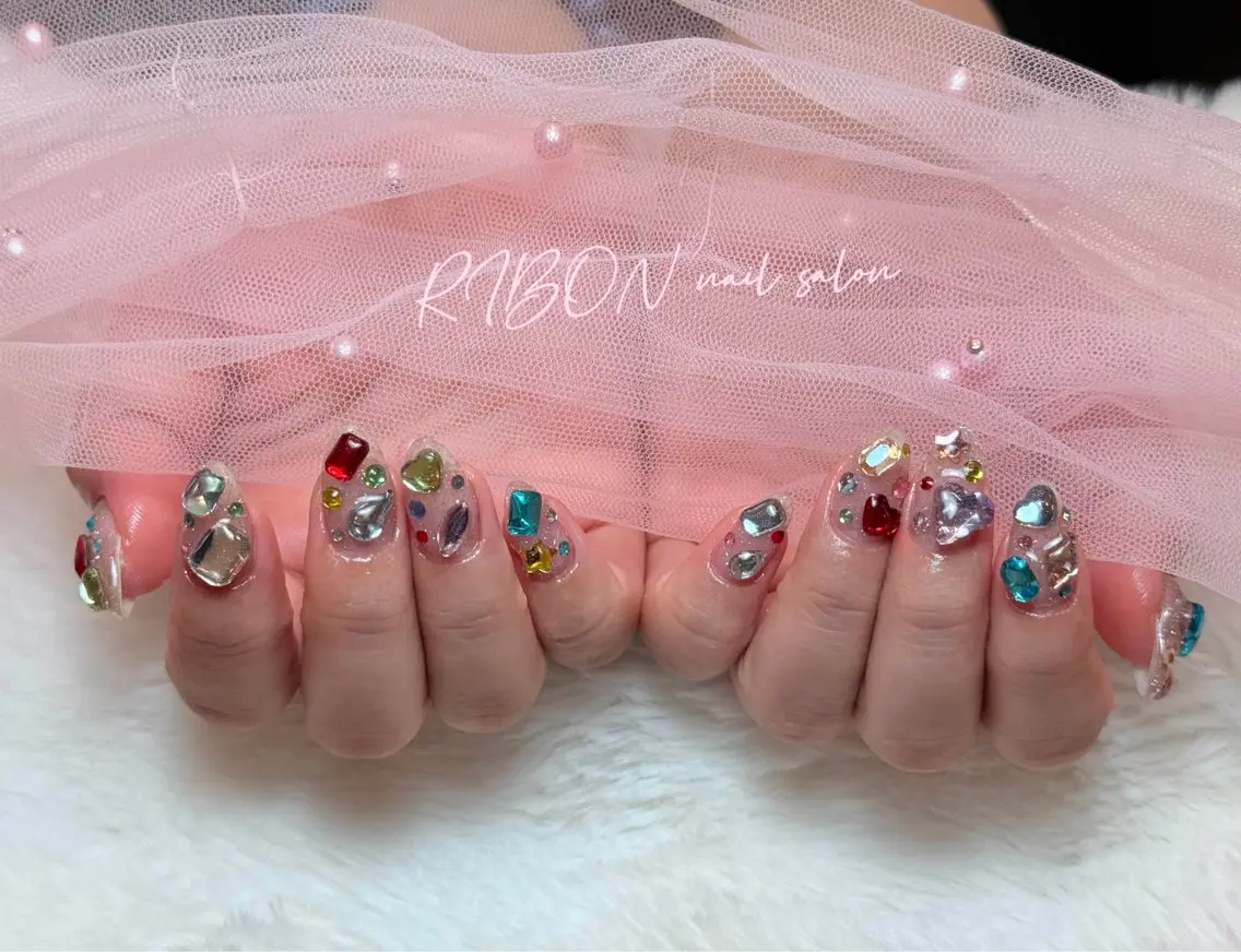 ネイル チークネイル 長さ出し フレンチネイル ジェルネイル グラデーション ハンドネイル RIBON nail 高田馬場のネイルデザイン