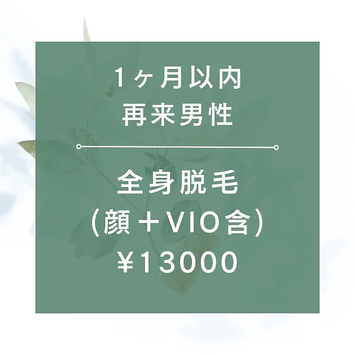 【1ヶ月以内再来男性★☆全身脱毛(全顔+VIO含)¥13000☆★90分の写真