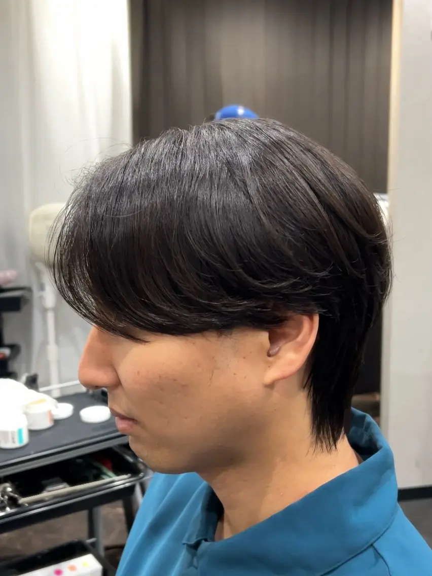 ミディアム メンズ センターパート 縮毛矯正 福井 太暉のヘアスタイル