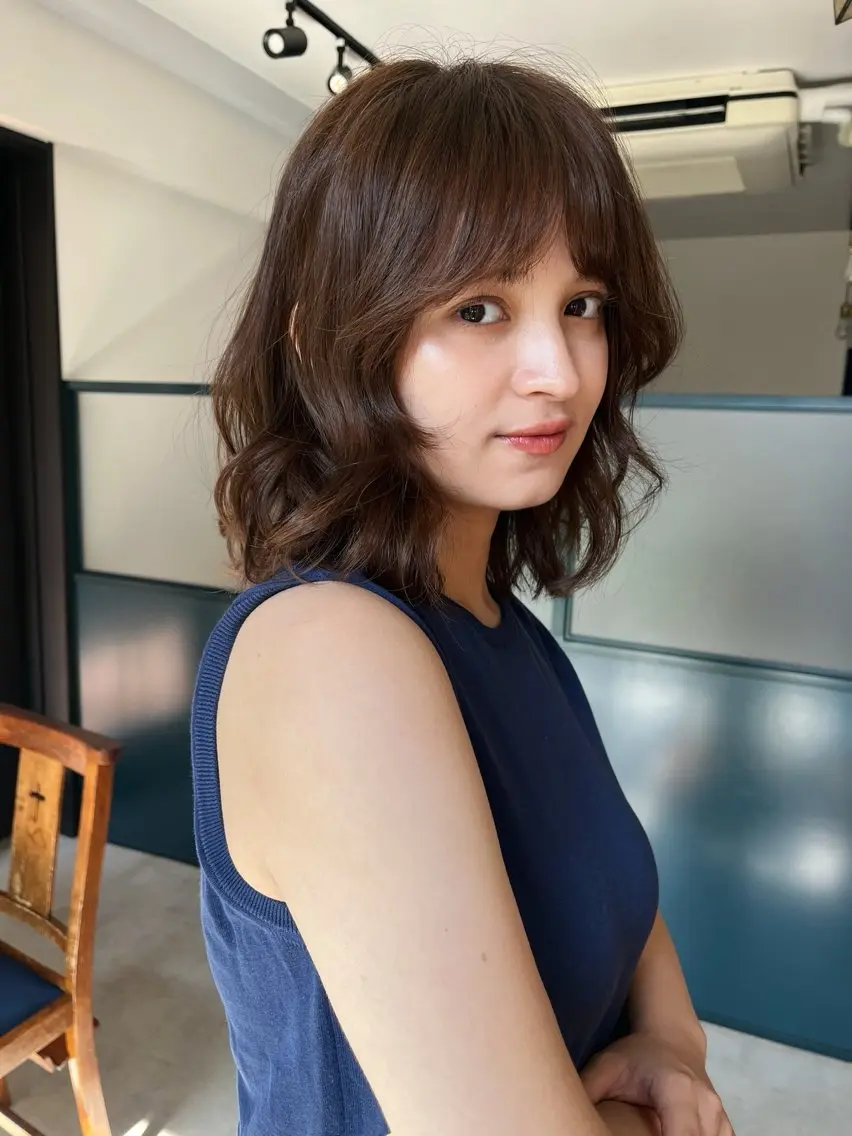 ミディアム カラー カット 暖色/パーマ 🌼クニトウメイのヘアスタイル