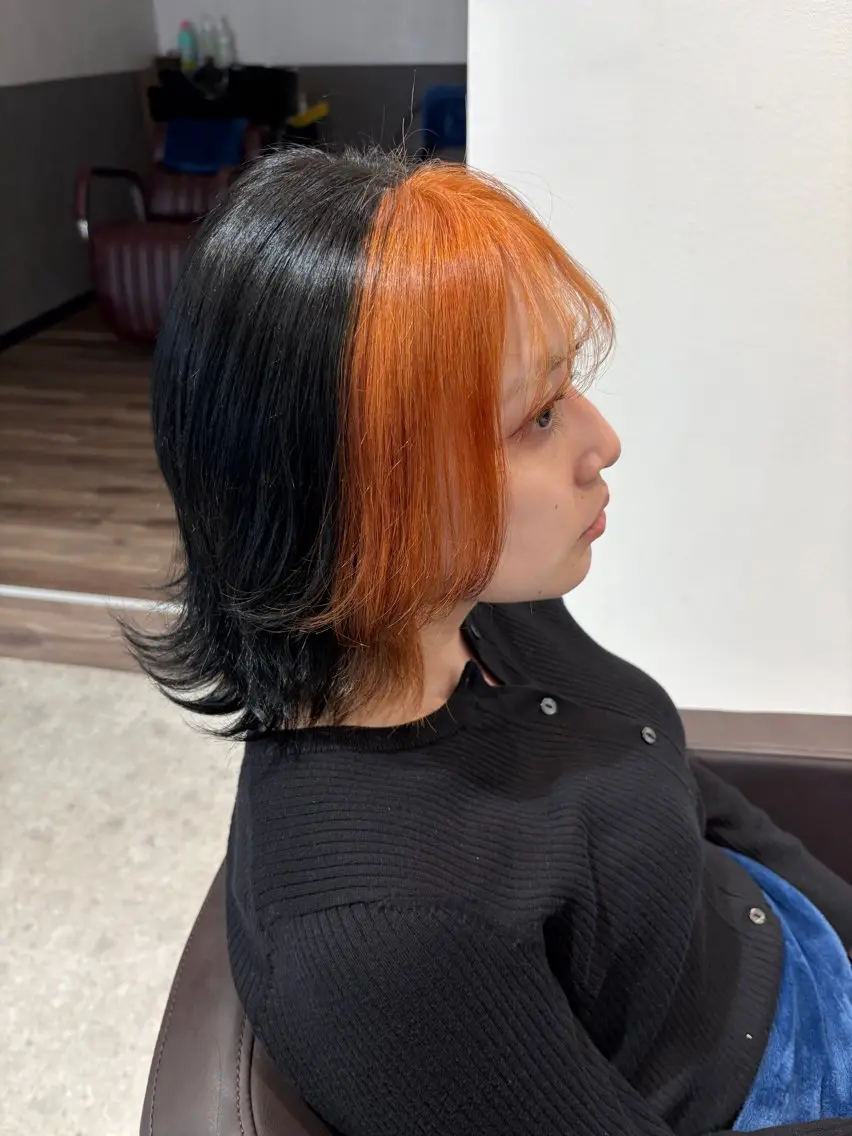 ミディアム カラー ミストバング ブリーチ  フェイスフレーミング オレンジ Coup   滝田 聡のヘアスタイル