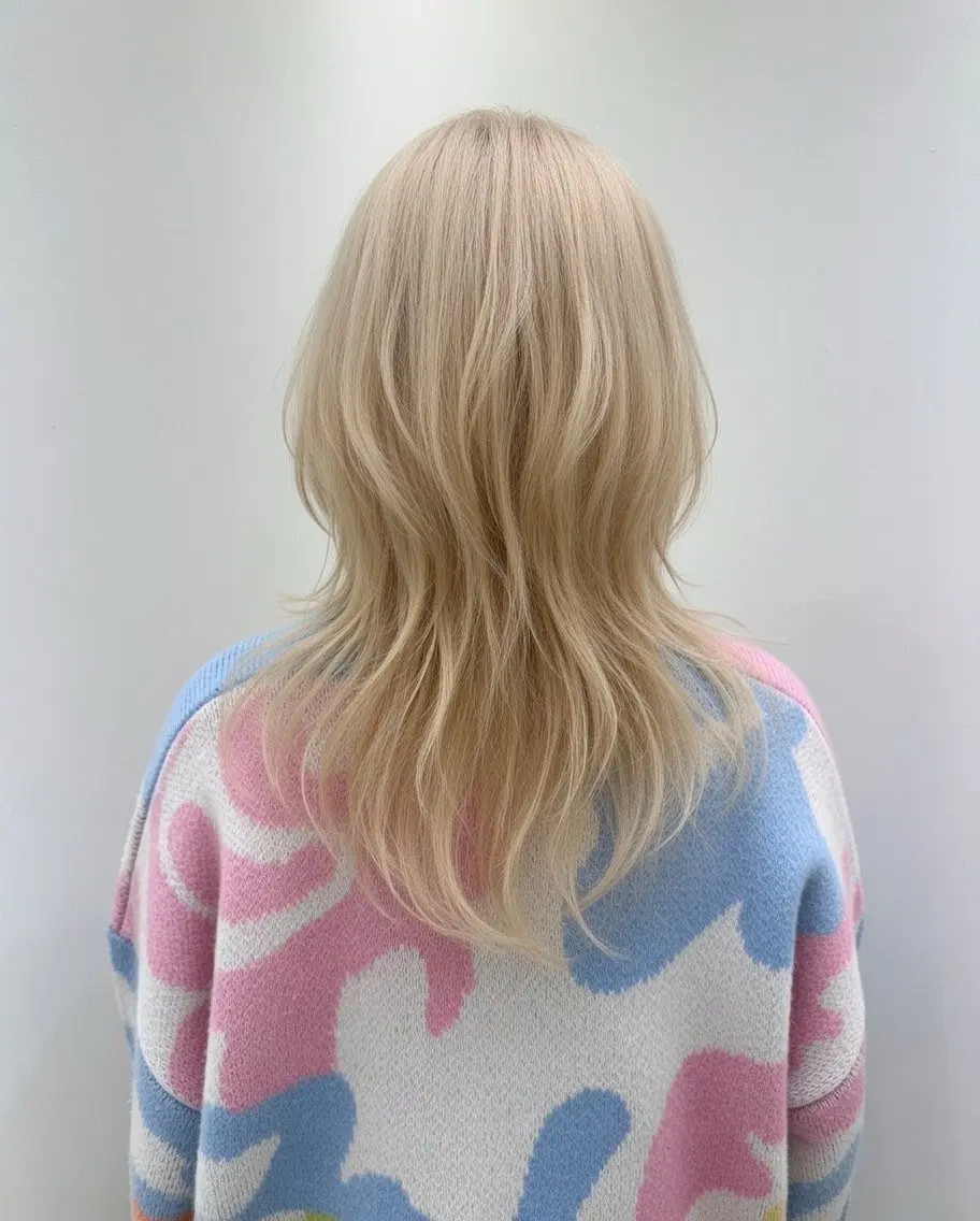 セミロング カラー ヘアアレンジ ブリーチ ブロンド ケアブリーチ ハイトーンカラー レイヤーカット ヘアカラー ハイトーン特化🤍 浦住のヘアスタイル