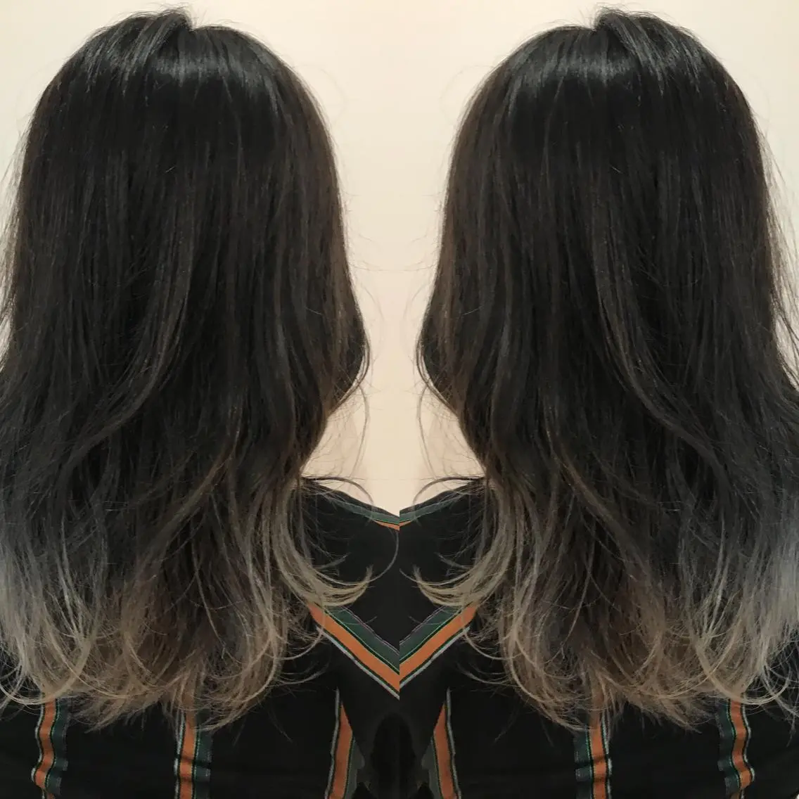 ミディアム カラー ブリーチ グラデーションカラー ウルフカット レイヤーカット上柿のヘアスタイル