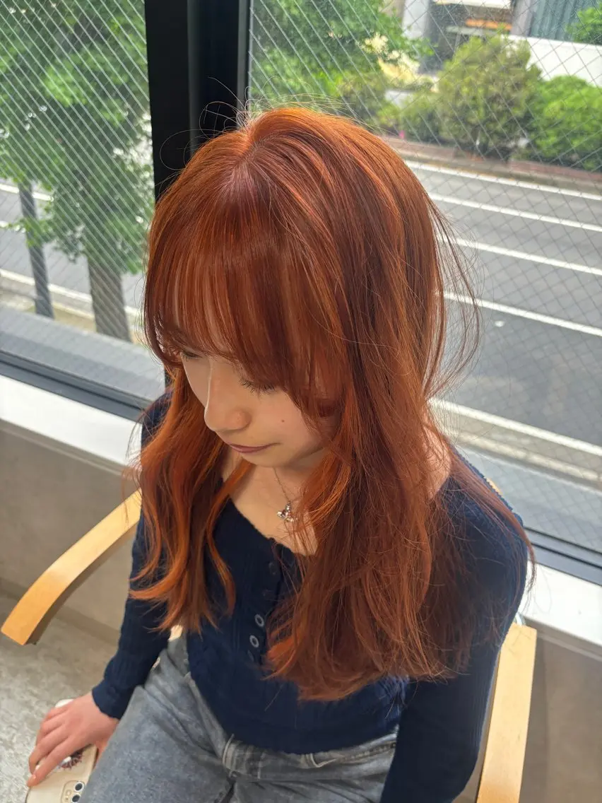 カラー インナーカラー オレンジ 長崎 紗南のヘアスタイル