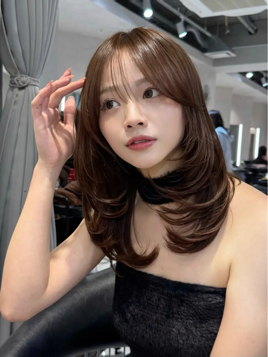 ミディアム カラー カット ヘアカラー トリートメント 韓国ハイレイヤー ハッシュカット特化のヘアスタイル