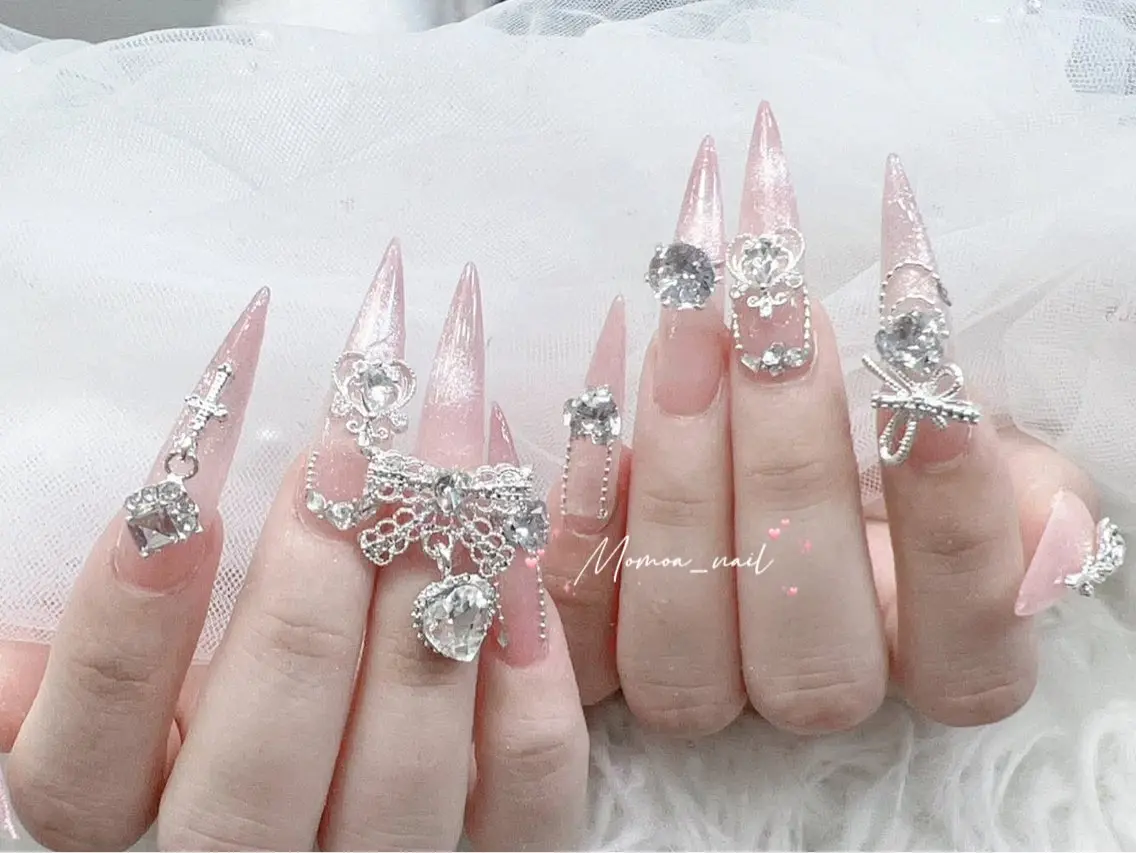 ネイル 成人式 マグネットネイル 大理石ネイル(マーブル) リボン 夏ネイル ハンドネイル MoMoA Nail ネイル長さ出し専門店のネイルデザイン