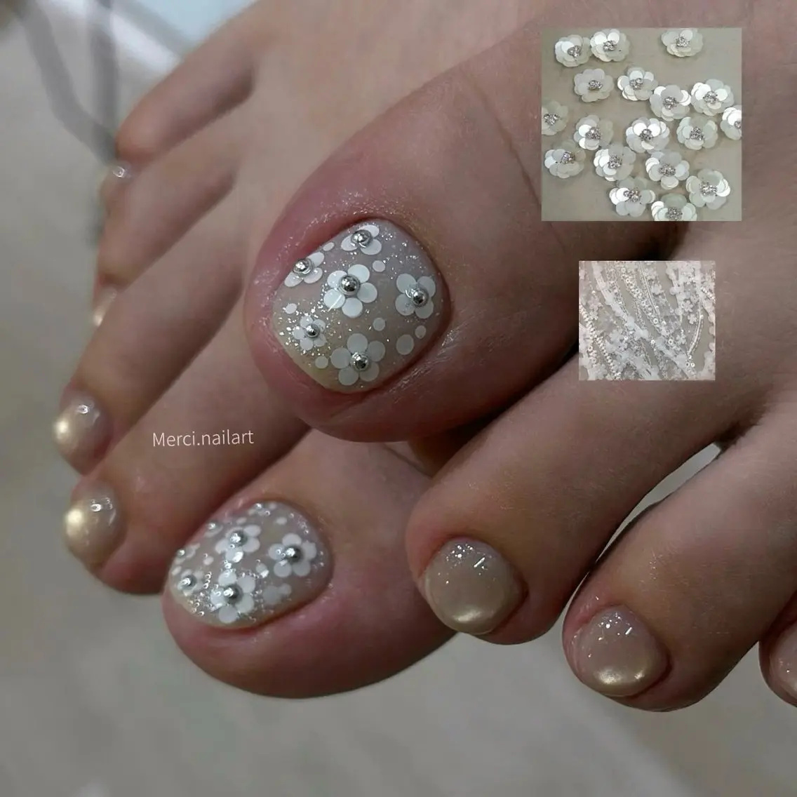 ネイル フットネイル フレンチネイル ジェルネイル マグネットネイル 持ち込み フットネイル Ribbonnail salonのネイルデザイン