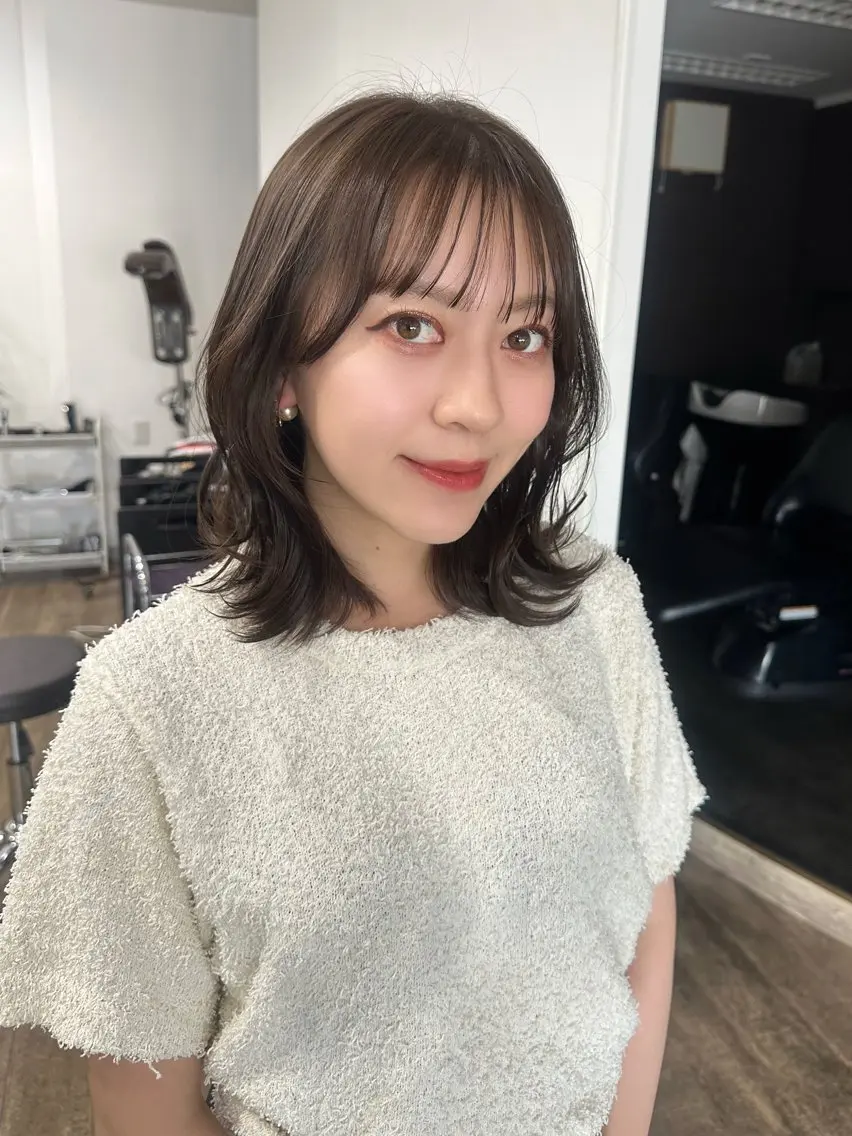 ミディアム カラー パーマ ヘアアレンジ くびれヘア 似合わせカット 小顔カット 髪質改善/韓国風 レイヤー/田村祐樹のヘアスタイル