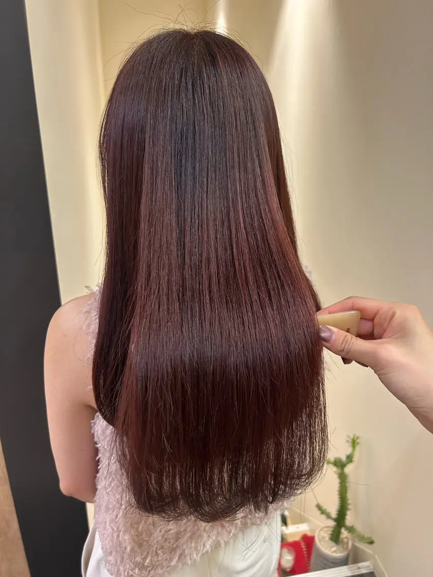 ロング カラー ブリーチ ブラウンカラー ブリーチなしカラー レッドカラー レッドブラウン カット ヘアカラー トリートメント hubhair レイヤー/透明感のヘアスタイル