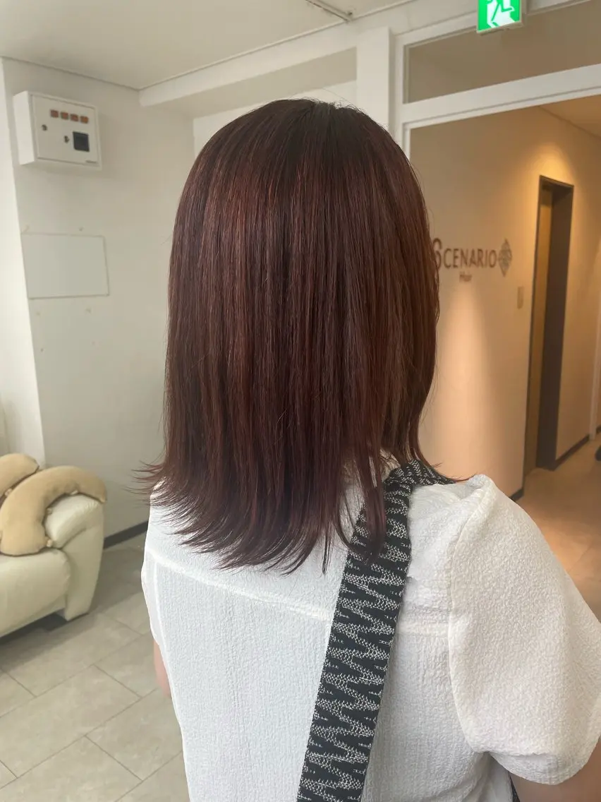 ミディアム カラー オレンジ レッドカラー 佐々木 優のヘアスタイル