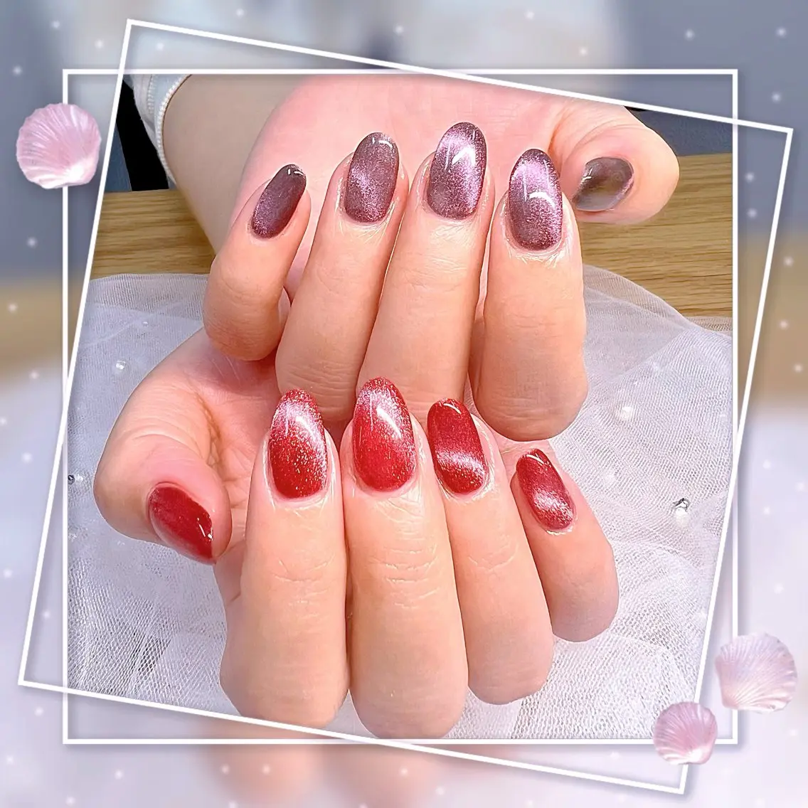 ネイル フレンチネイル グラデーション キラキラネイル 韓国ネイル マグネットネイル ハンドネイル ハンドケア Chill Nailsalonのネイルデザイン