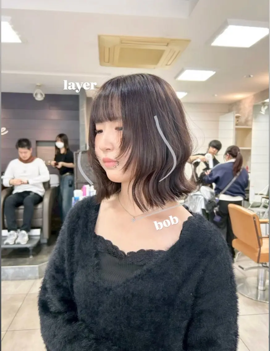 ミディアム 顔まわりレイヤー レイヤーカット カット 🫧艶髪カラー🫧 森本くるみのヘアスタイル