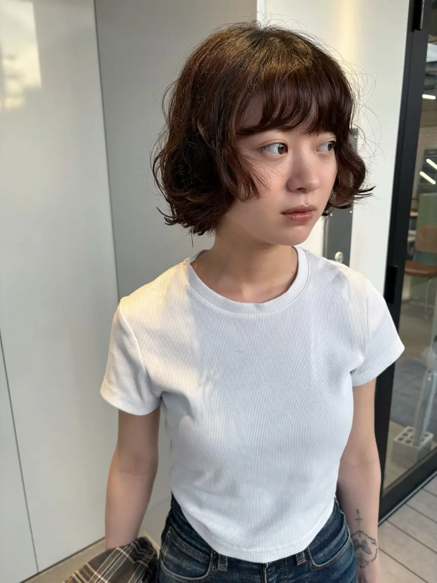 ショート パーマ ボブ カット パーマ ニュアンスパーマ 萩本直紀のヘアスタイル