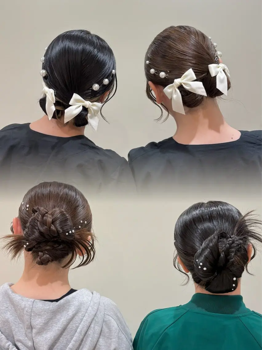 ロング ヘアアレンジ ヘアセット ボウ🪞早朝ヘア /メイク/マツパのマツエク・マツパデザイン
