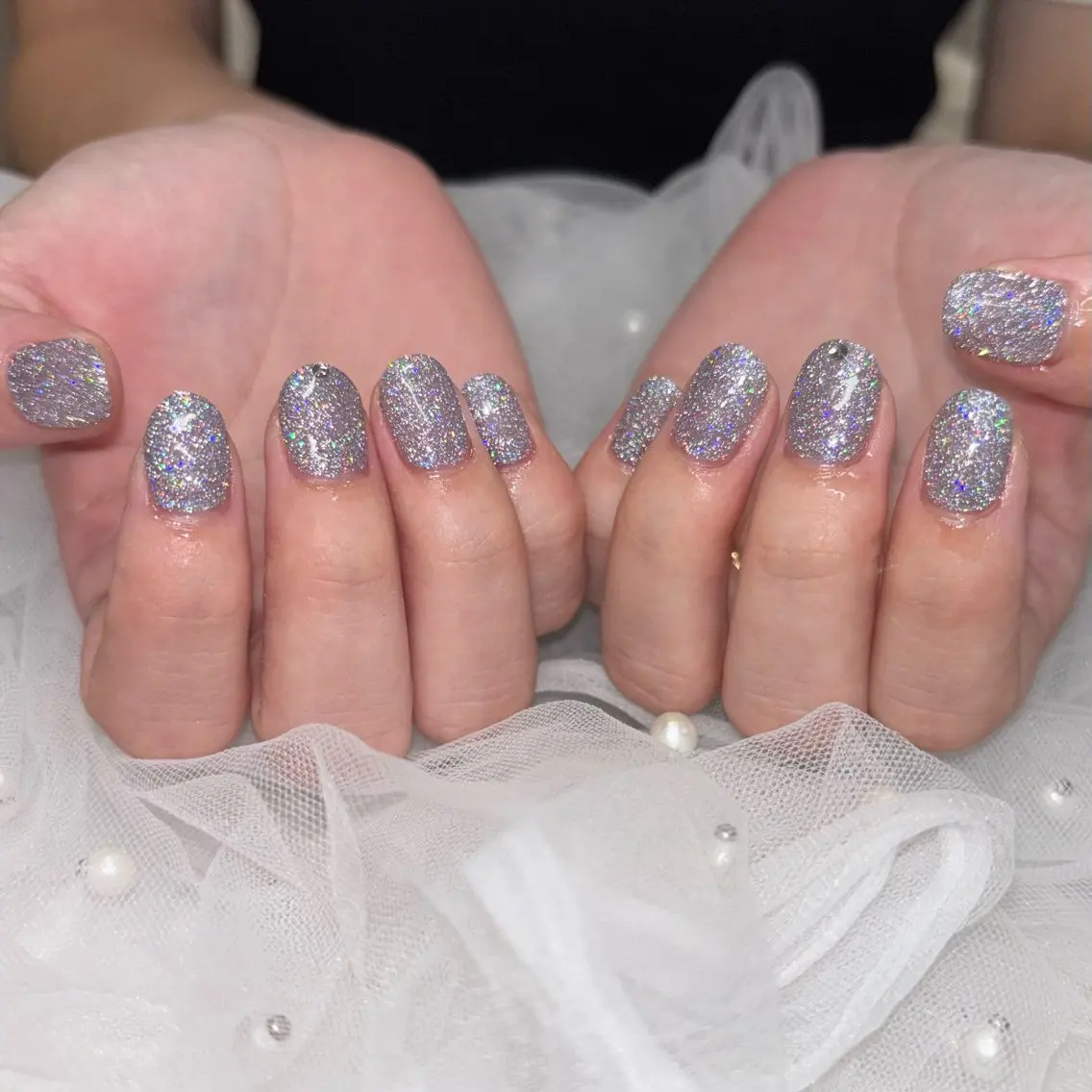 ネイル ブルー フラッシュネイル シルバー ハンドネイル 荒巻 めいのネイルデザイン