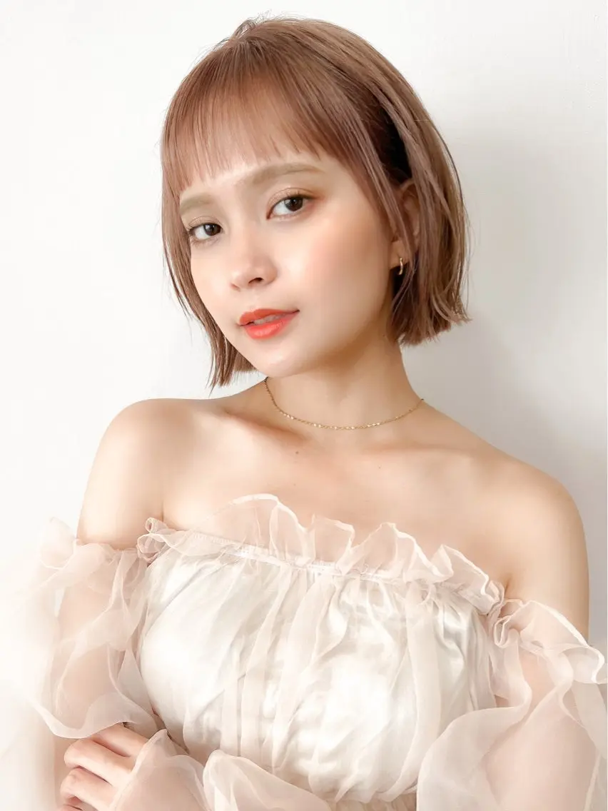 ショート カラー バレイヤージュ ブリーチ ケアブリーチ ダブルカラー ハイライトカラー ミディアム/顔周り/ ベージュ🌼mayuのヘアスタイル