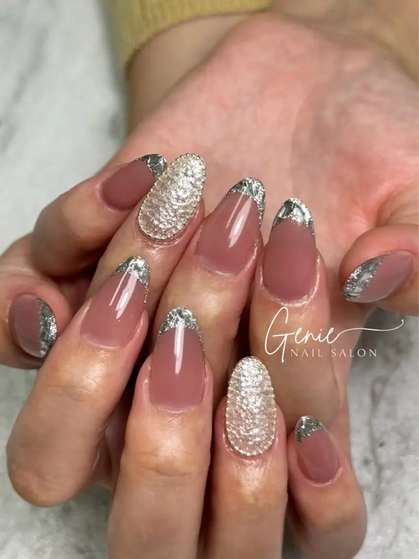 ネイル フレンチネイル ガラスフレンチ ハンドネイル Nail salon Genieのネイルデザイン