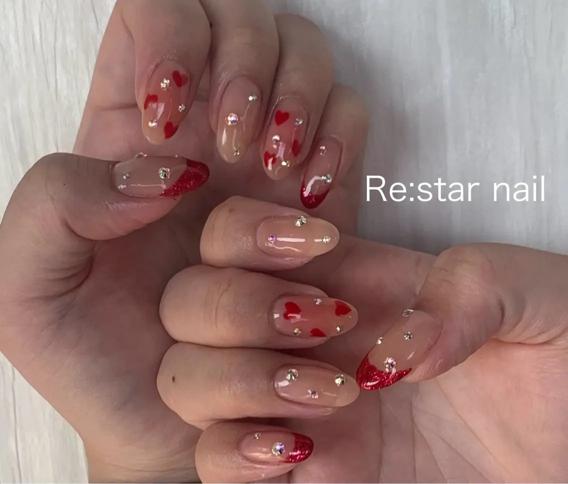 ネイル ハート ホワイト ハンドネイル Re:star nail薬院/今泉のネイルデザイン