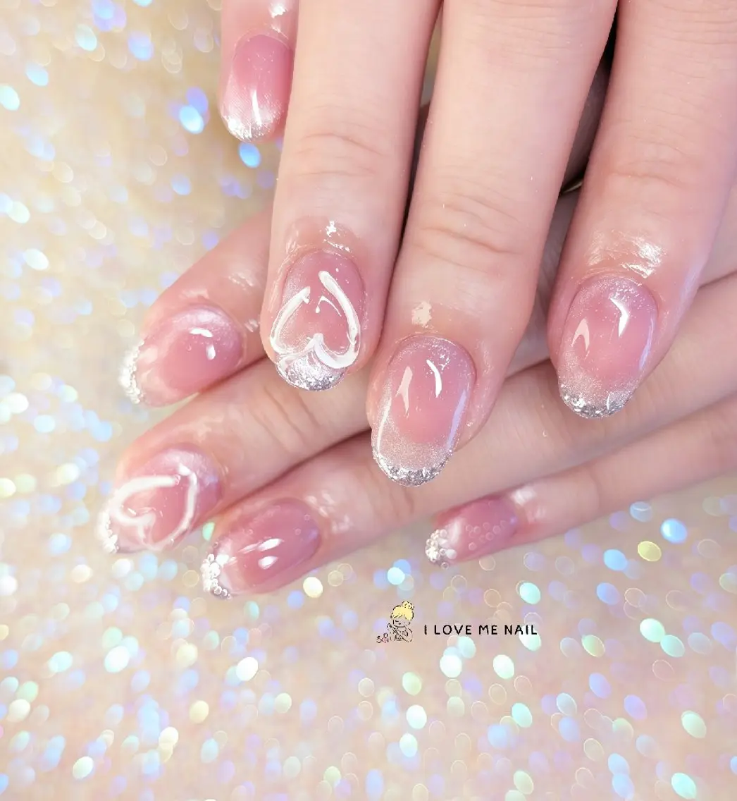 ネイル 長さ出し ハート 韓国ネイル マグネットネイル ニュアンスネイル ハンドネイル I LOVE ME NAIL.｡.:*♡のネイルデザイン