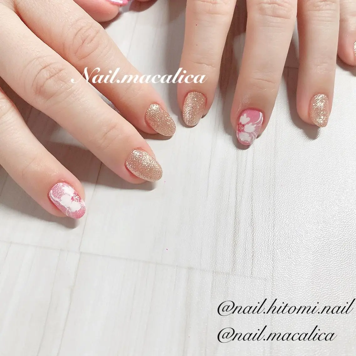 ネイル フラワーネイル マグネットネイル ピンク 春ネイル ハンドネイル Nail macalicaのネイルデザイン