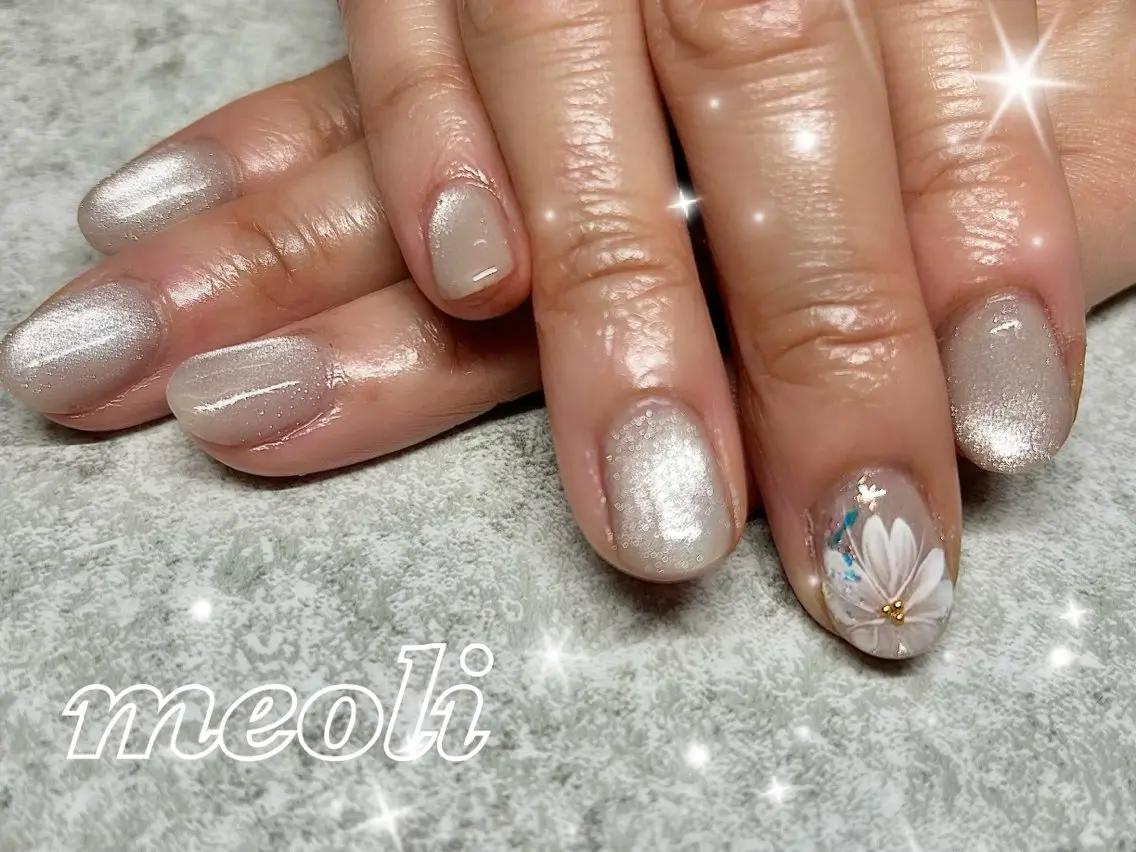 ネイル アートネイル 桜ネイル マグネットネイル ワンカラーネイル シンプルネイル ハンドネイル nail salon meoli　アヤのネイルデザイン