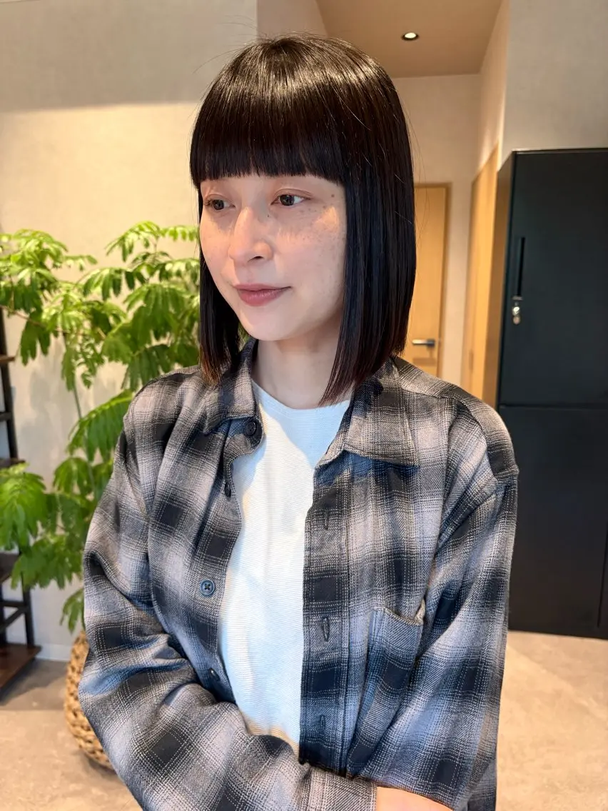 ショート 切りっぱなしボブ ボブ 縮毛矯正 カット 縮毛矯正 トリートメント 【ボブ/個室サロン】 癒し空間mimuraのヘアスタイル