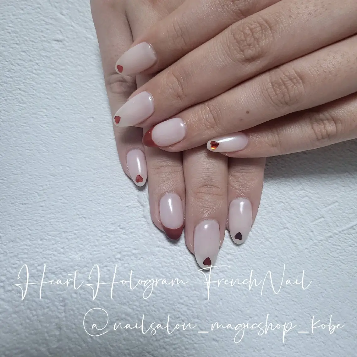 ネイル ボルドー ブラウン フレンチネイル ジェルネイル ハート ハンドネイル Nailsalon MagicShopのネイルデザイン