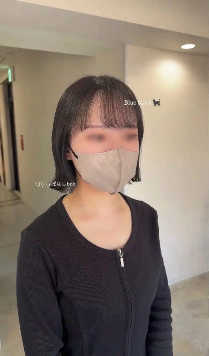 ショート カラー 黒髪 ブルーカラー ブルーブラック ボブ カット ヘアカラー 坂本奈都美/Jr.s 🎀のヘアスタイル