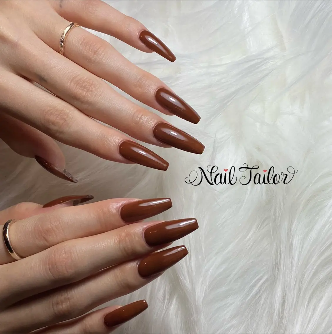 ネイル ブラウン 長さ出し ロングネイル ワンカラーネイル ハンドネイル NailTailor ネイルテイラーのネイルデザイン