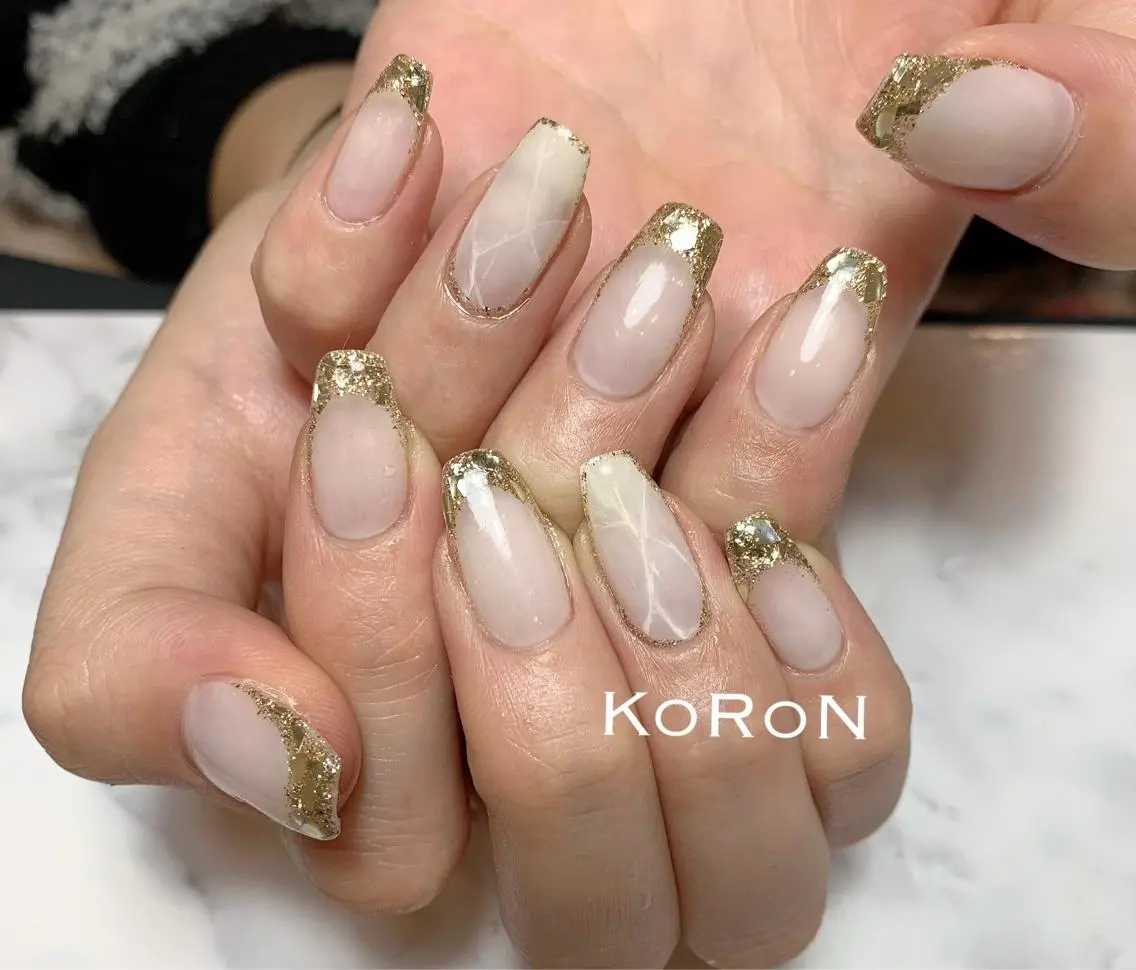 ネイル フレンチネイル ガラスフレンチ ハンドネイル 自宅サロン鎌倉 KORONのネイルデザイン