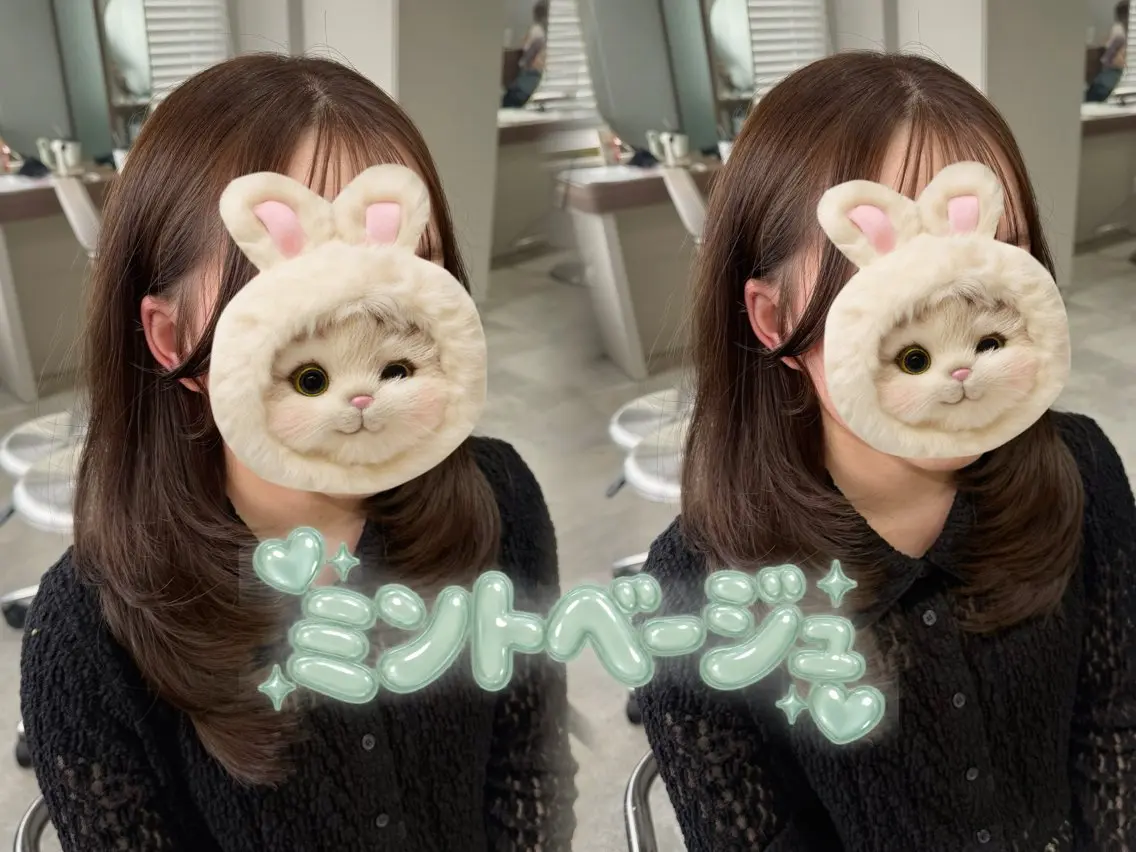 ロング カラー ベージュカラー 透明感カラー ミント ミントベージュ 顔周りカット カット ヘアカラー トリートメント 結べるレイヤー/ 透明感カラー/和奏のヘアスタイル