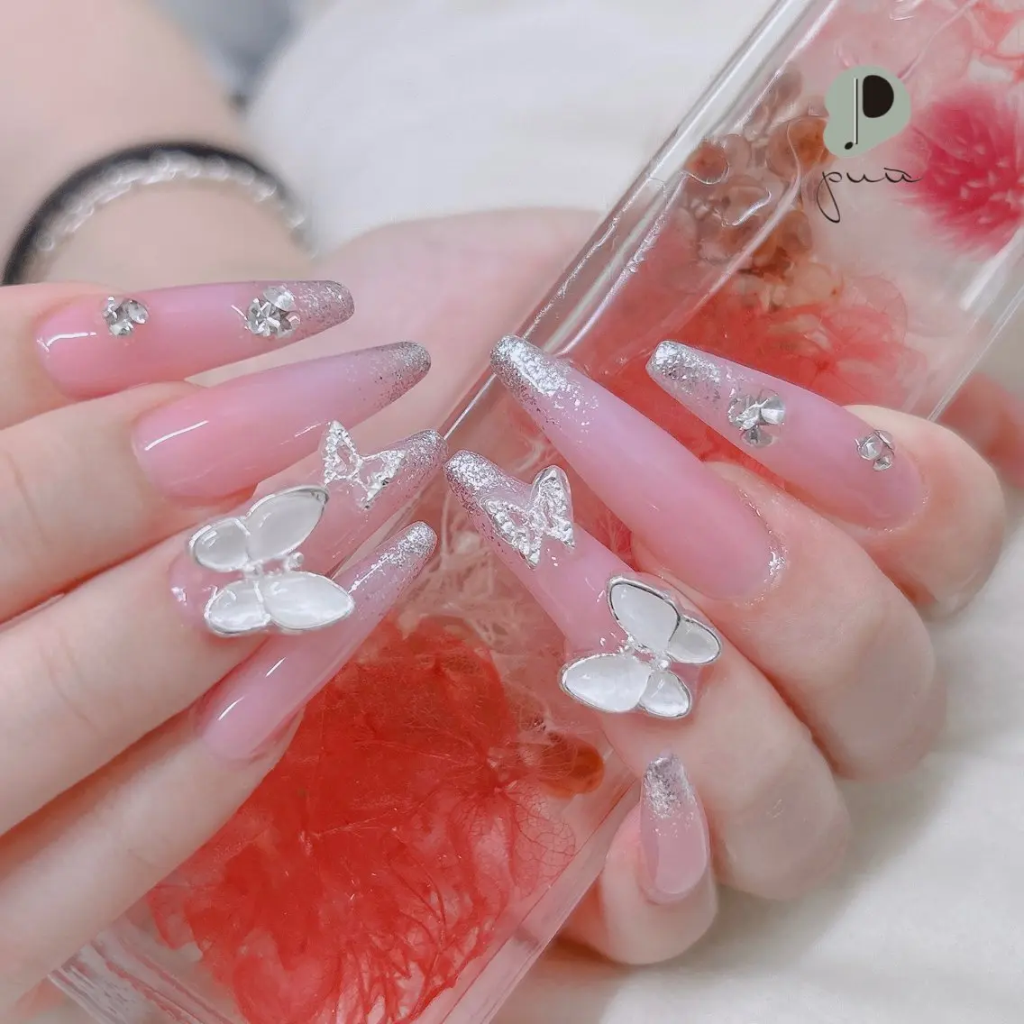 ネイル ラメ(グリッター) ラメグラデーション ワンカラーネイル スカルプネイル 春ネイル ハンドネイル Nail salon puu kyotoのネイルデザイン