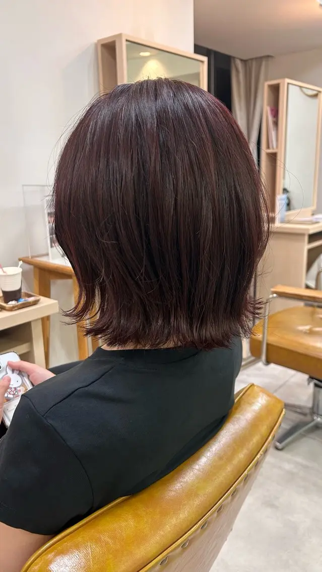 ミディアム レッドブラウン ボブ くびれヘア カット ヘアカラー ヘッドスパ 金山/くびれショート ショートボブAikaのヘアスタイル